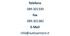 Telefono 089.301330 Fax 089.301382 E-Mail info@autosantoro.it
